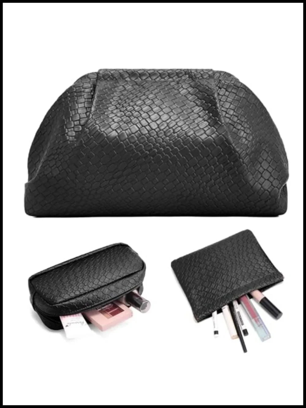 3 Piece Vegan Leather Travel Makeup Bag Set Waterproof Large Capacity Cosmetic